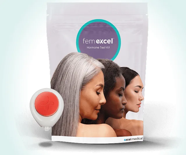 Fem Excel at-home hormone test kit pouch